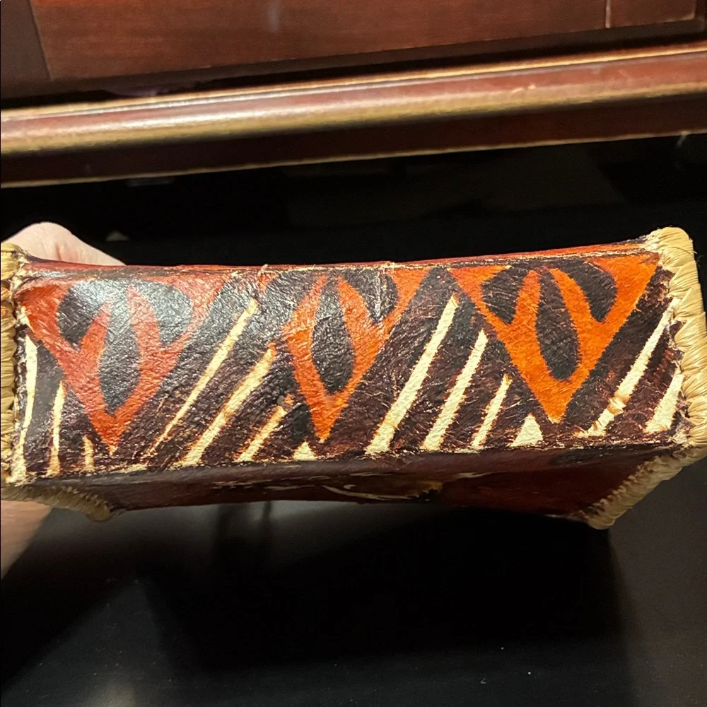 Vintage Handcrafted woven Hawaii Red and Brown Floral Decorative Box